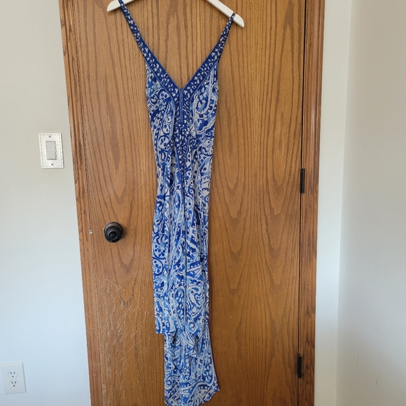 Blue & White Flowy High Low Dress -Coastal Vibes - Picture 1 of 5